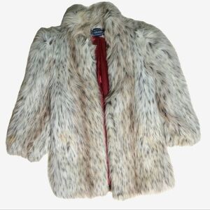 Faux Animal Pattern Fur Coat with Red Lining